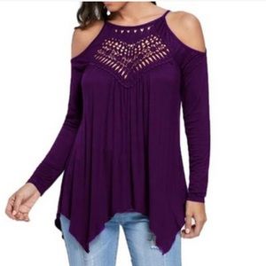 Purple cold shoulder top